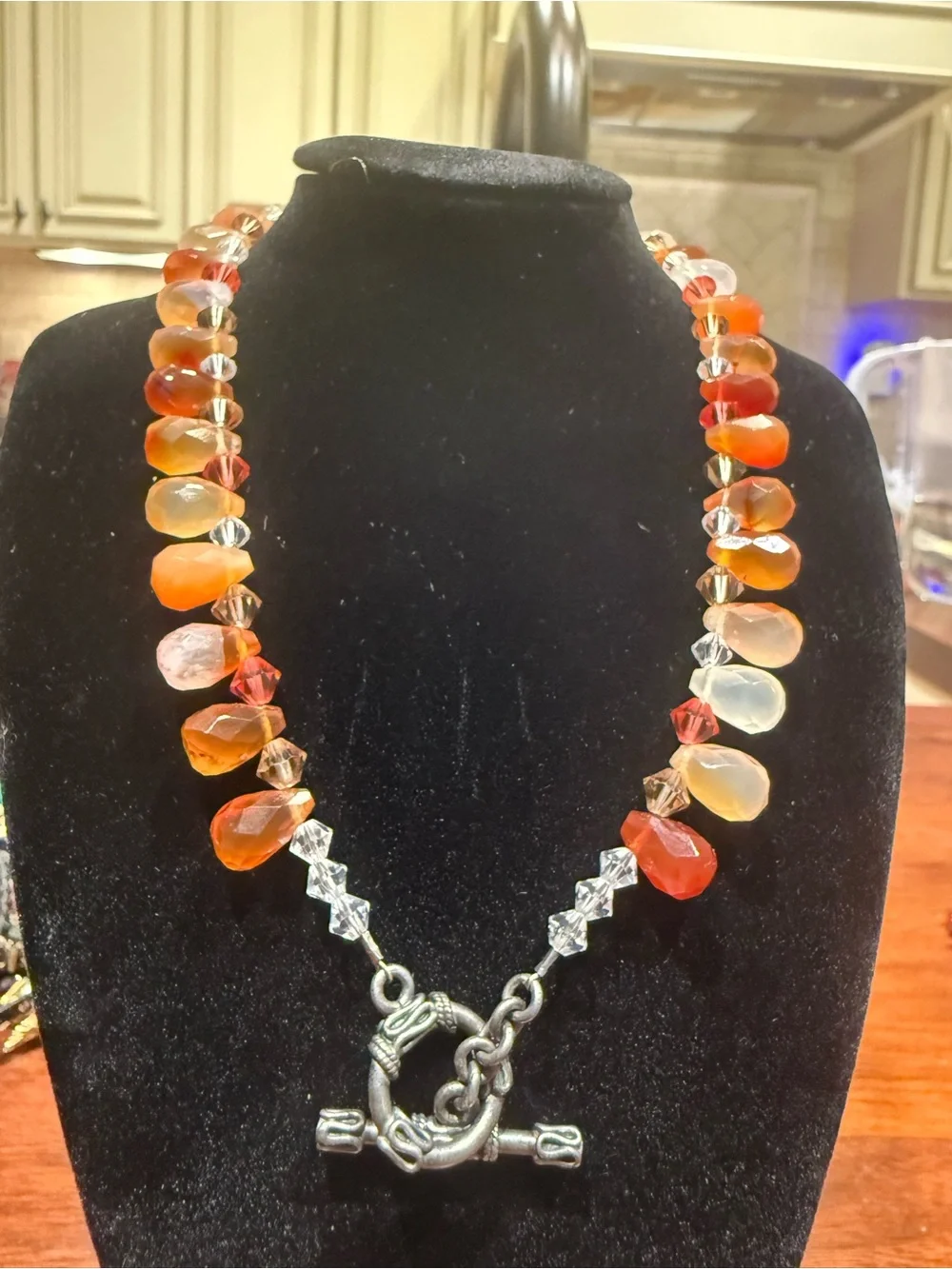 Carnelian Agate Briolette Statement Necklace Crystal Beaded